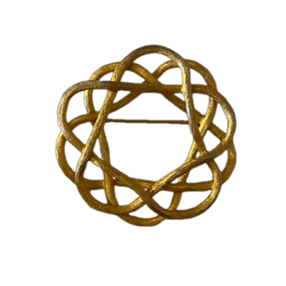 Gold Toned Metal Braided Wreath Brooch - Vintage Trifari Woven Wreath Brooch